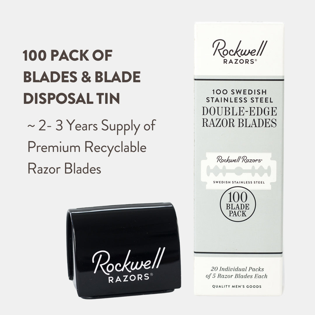 Individual Razorblade 100 Razor Blades with a Blade Disposal Tin (~2-3 Years of Daily Shavin ...