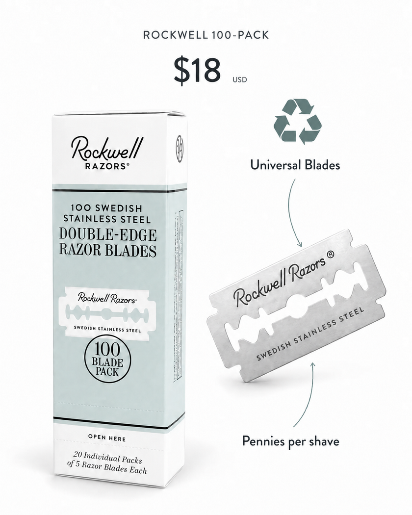 Rockwell 100-pack of universal double-edge blades costing pennies per shave